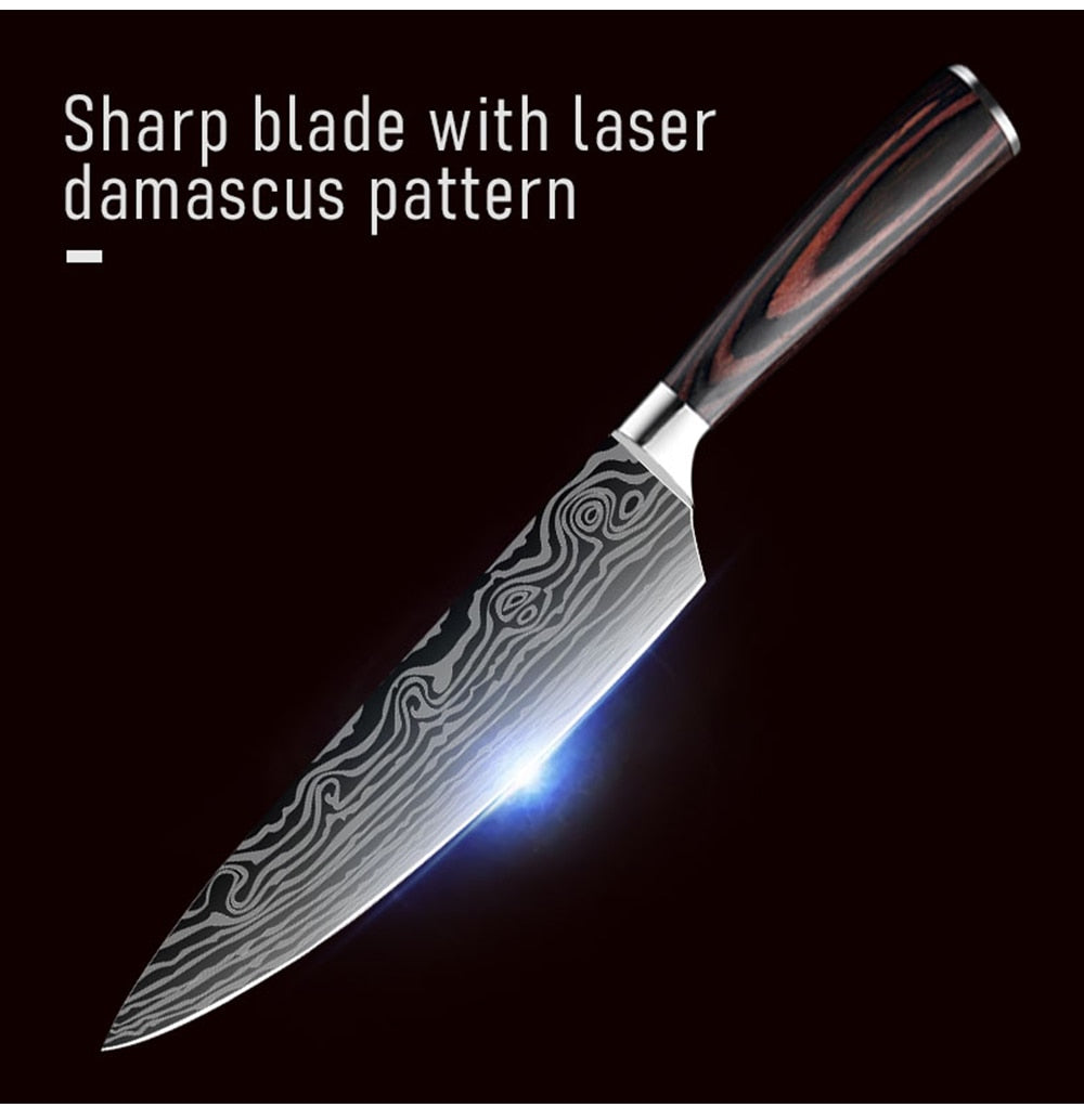 Astercook 15pc Kitchen Knife Set lasered Damascus Pattern 